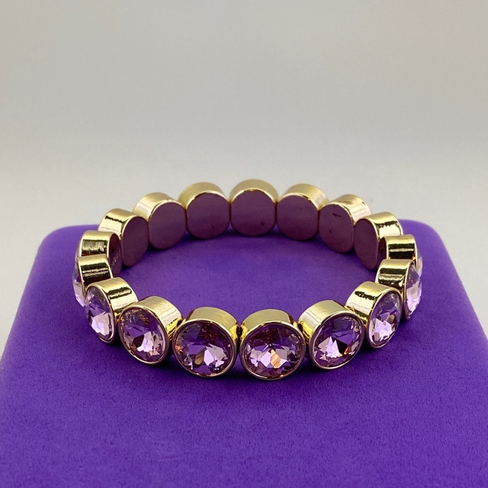 💛 Pilgrim Gold-Tone Purple Crystal Stretch Bracelet | Vibrant Statement Jewelry
